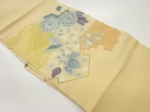 縮緬地金彩手描き花葉模様名古屋帯